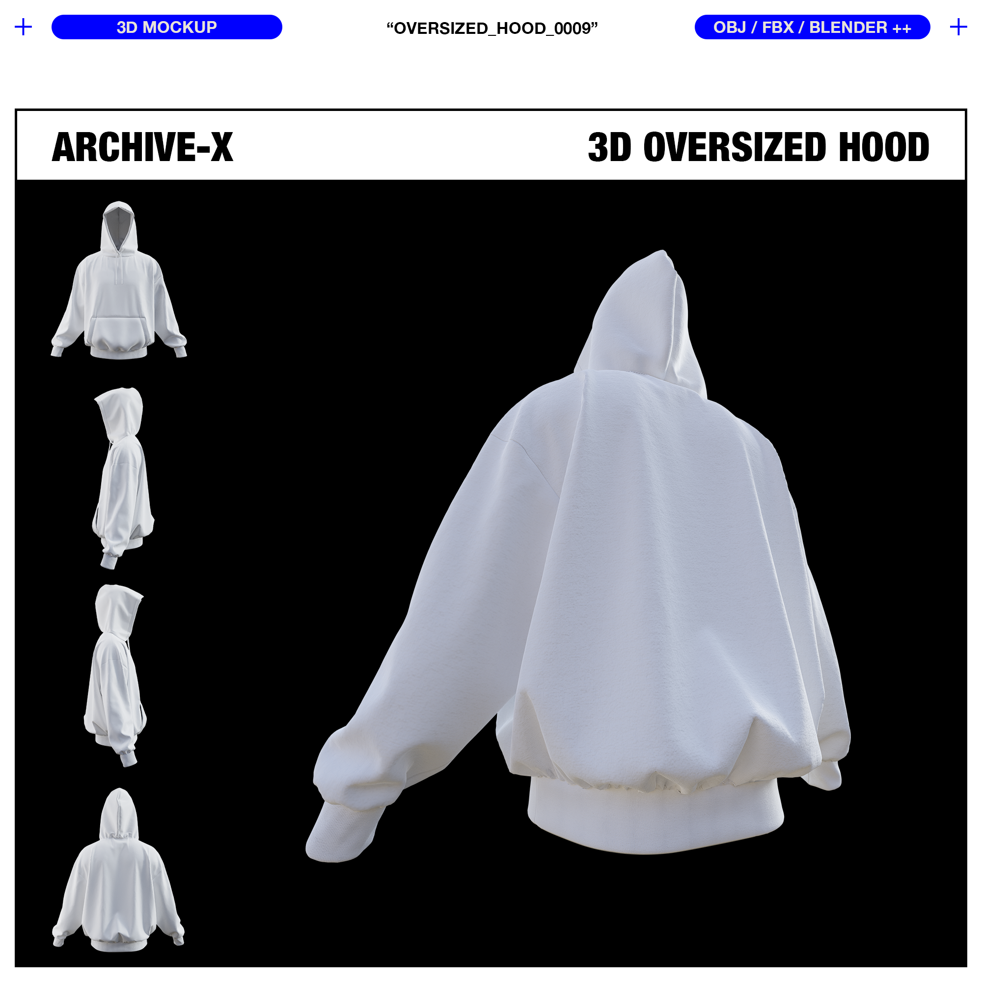 Wide Angle Back rendered view of the ARCHIVEX Oversized Hood 3D Garment