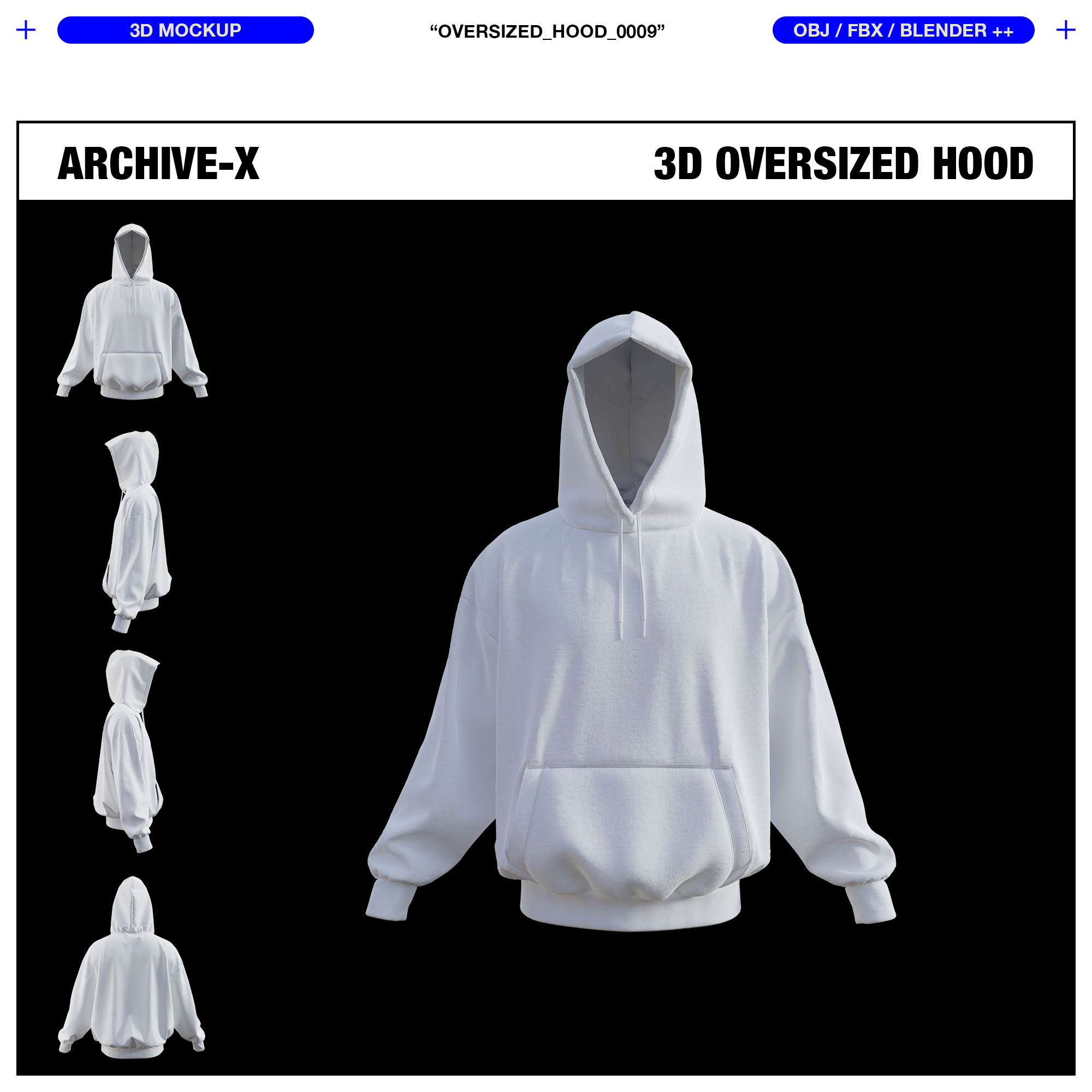 Front rendered view of the ARCHIVEX Oversized Hood 3D Garment