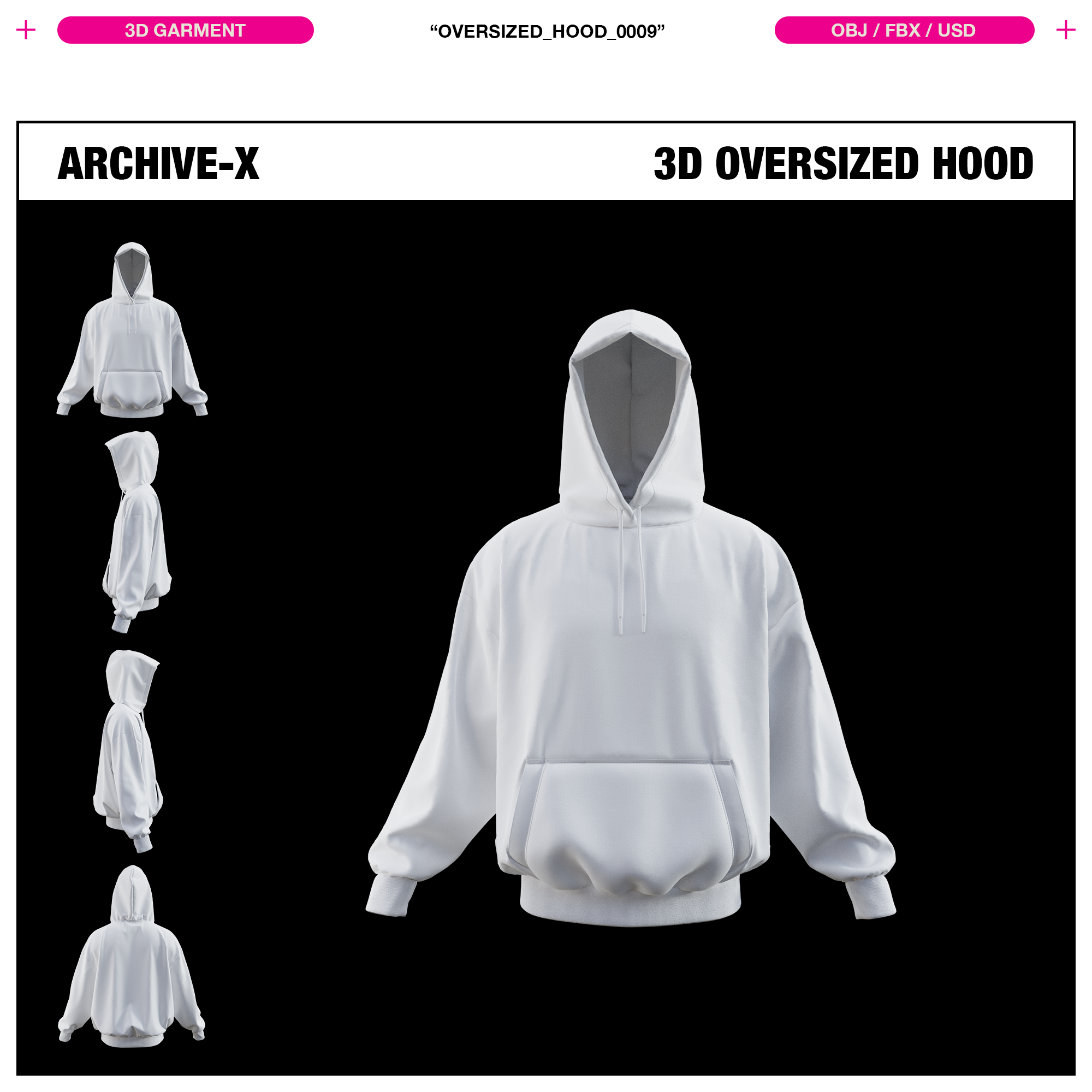 Front View of the Oversized Hood 3D Model by Archivex