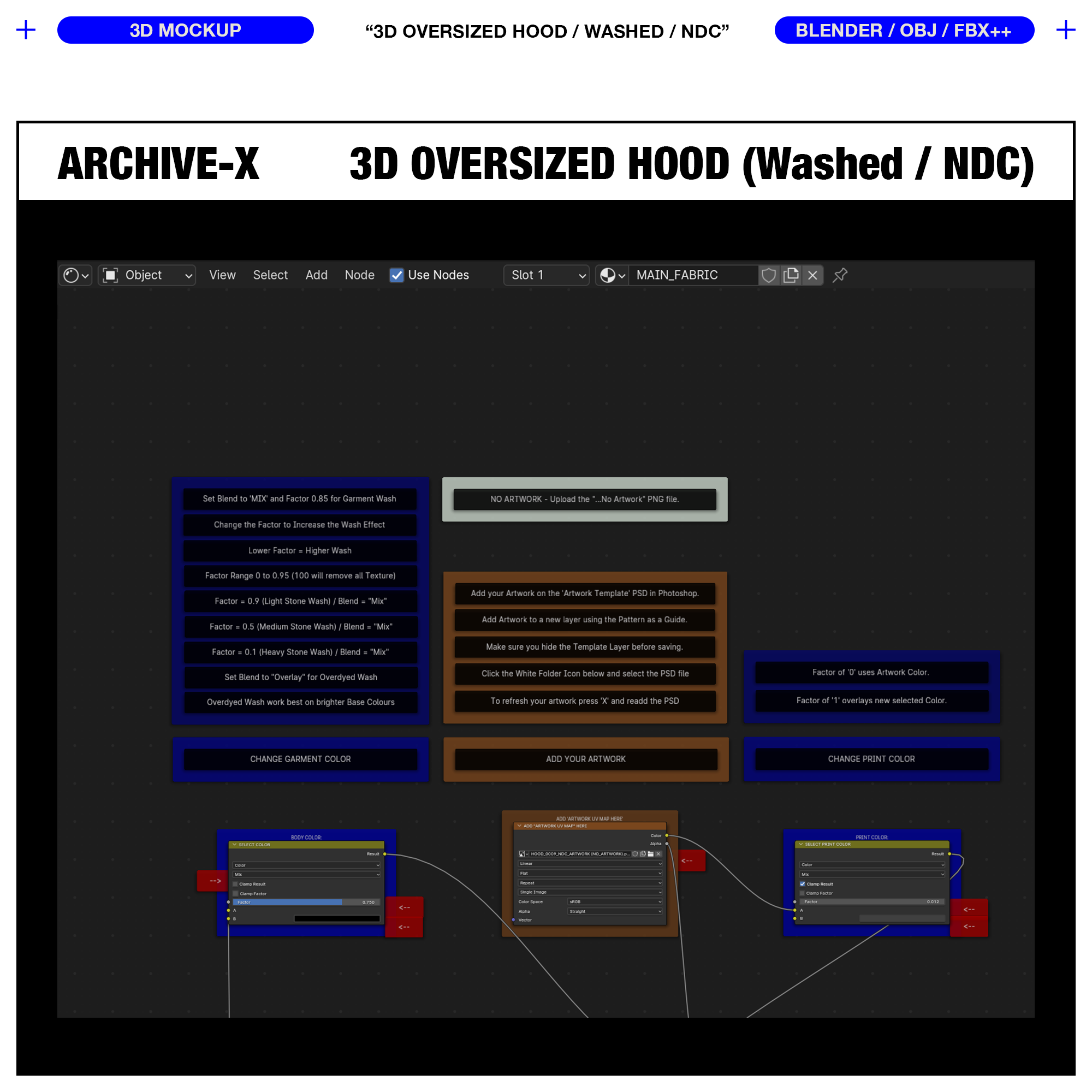 WASHED OVERSIZED HOOD 0009 (No Drawcord) - 3D MOCKUP