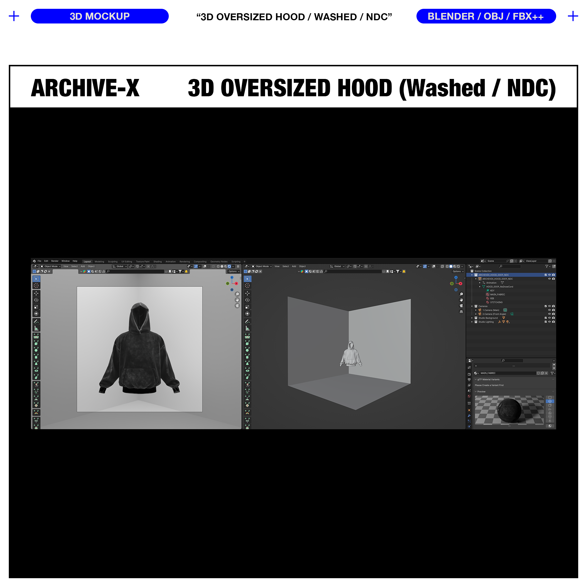 WASHED OVERSIZED HOOD 0009 (No Drawcord) - 3D MOCKUP