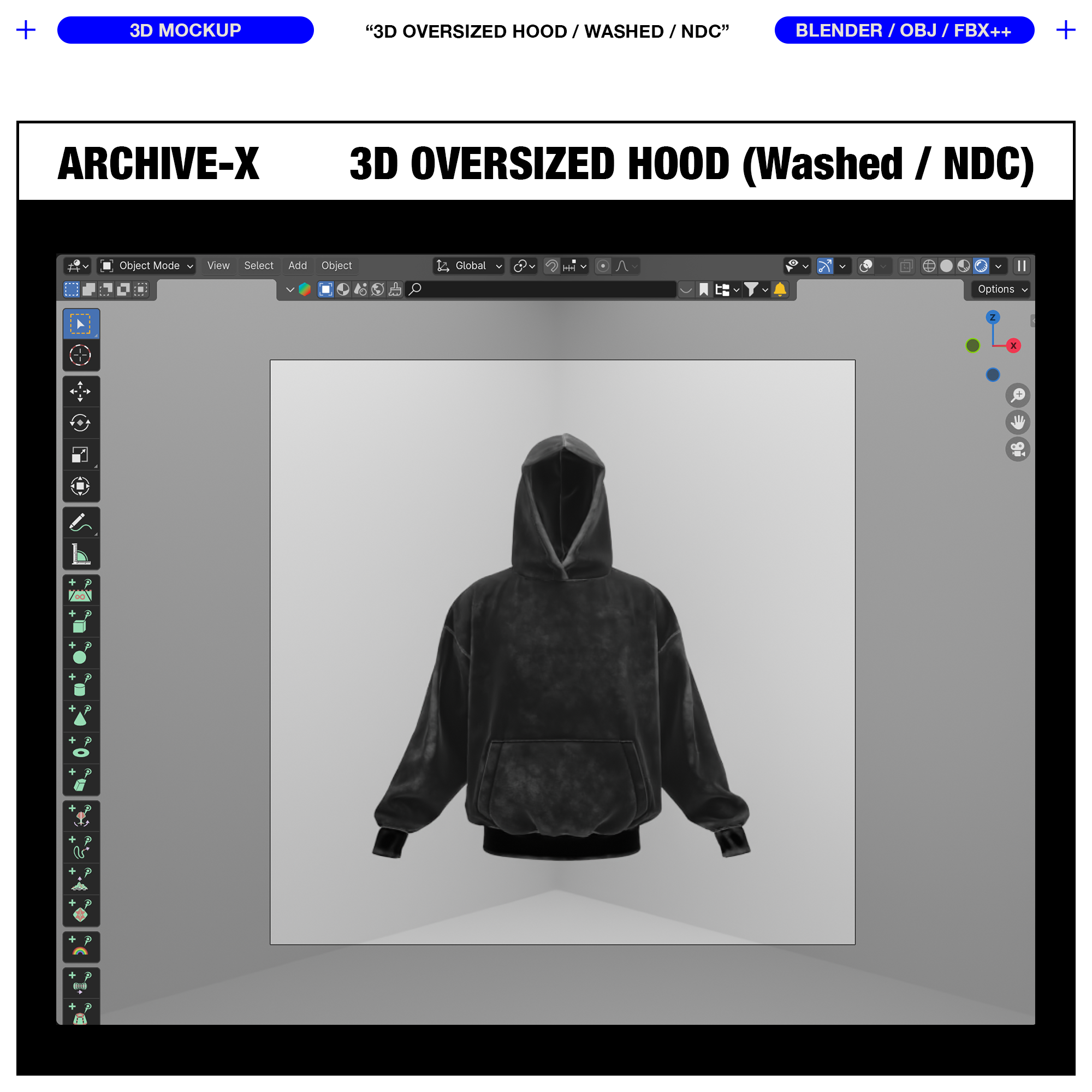 WASHED OVERSIZED HOOD 0009 (No Drawcord) - 3D MOCKUP