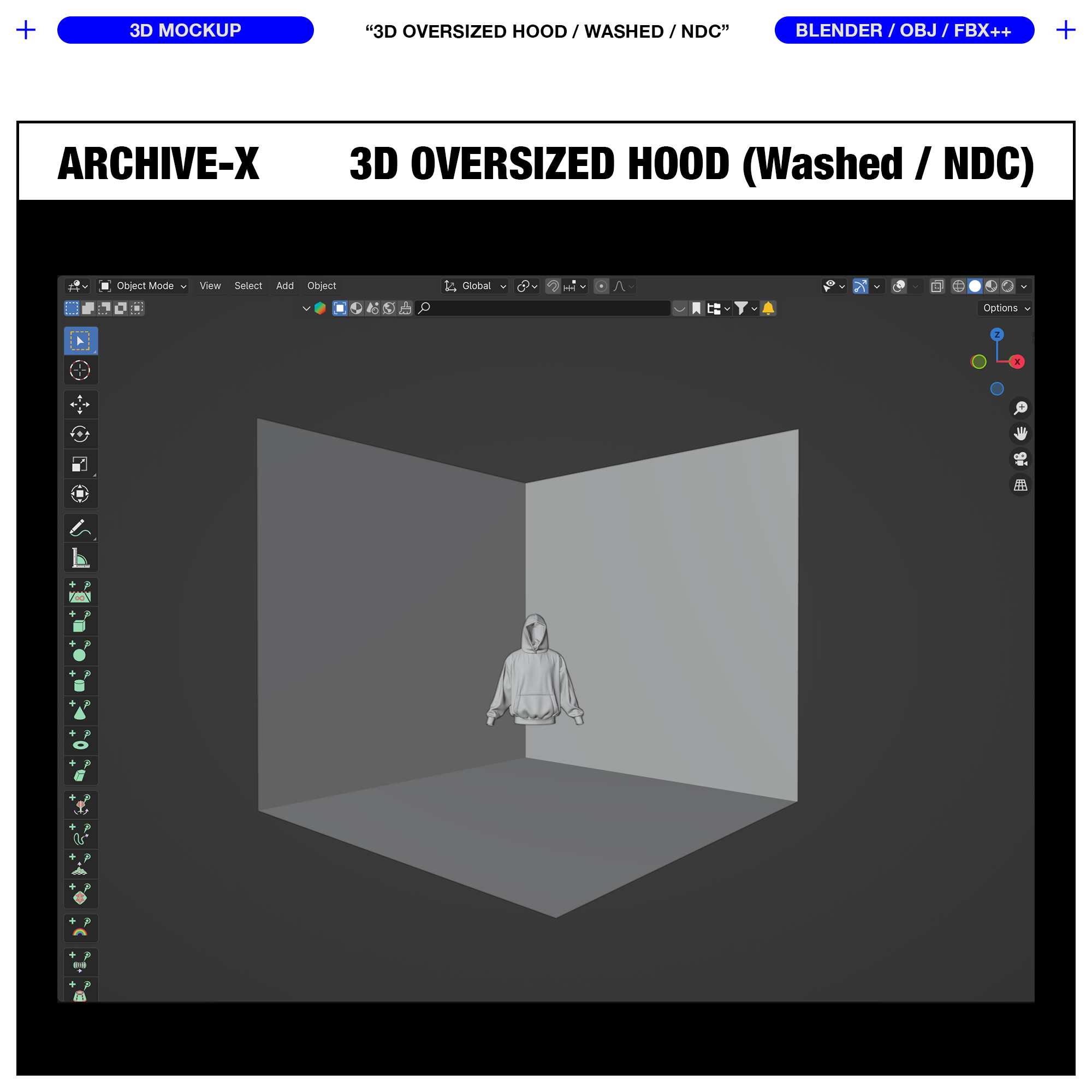 WASHED OVERSIZED HOOD 0009 (No Drawcord) - 3D MOCKUP