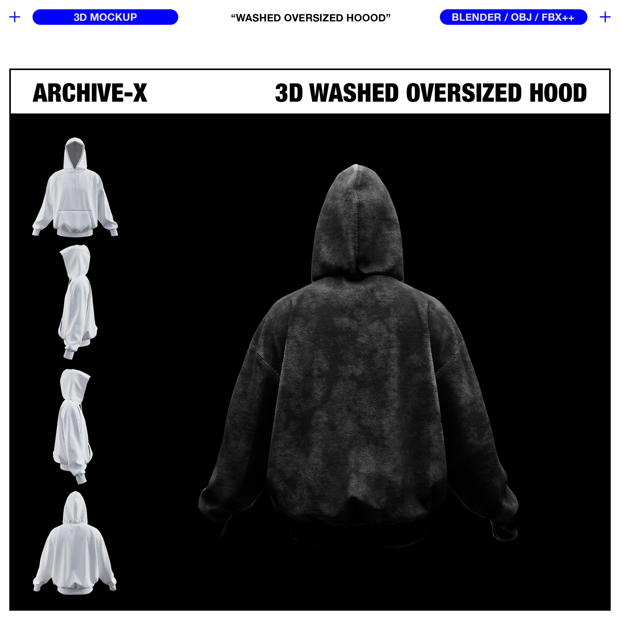 A heavy stone wash back view of our Washed Oversized Hood.