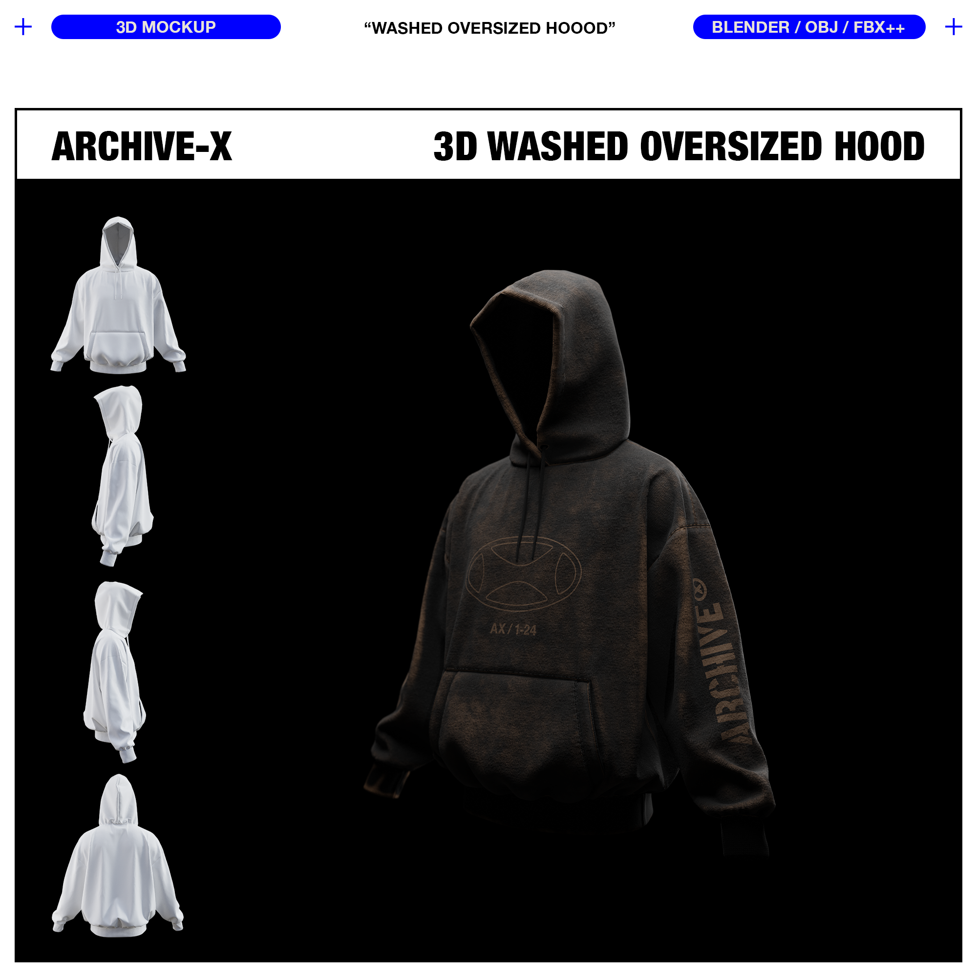 Front Angled View of a Custom Washed Oversized Hood using the Black Wash technique and Custom Branding.