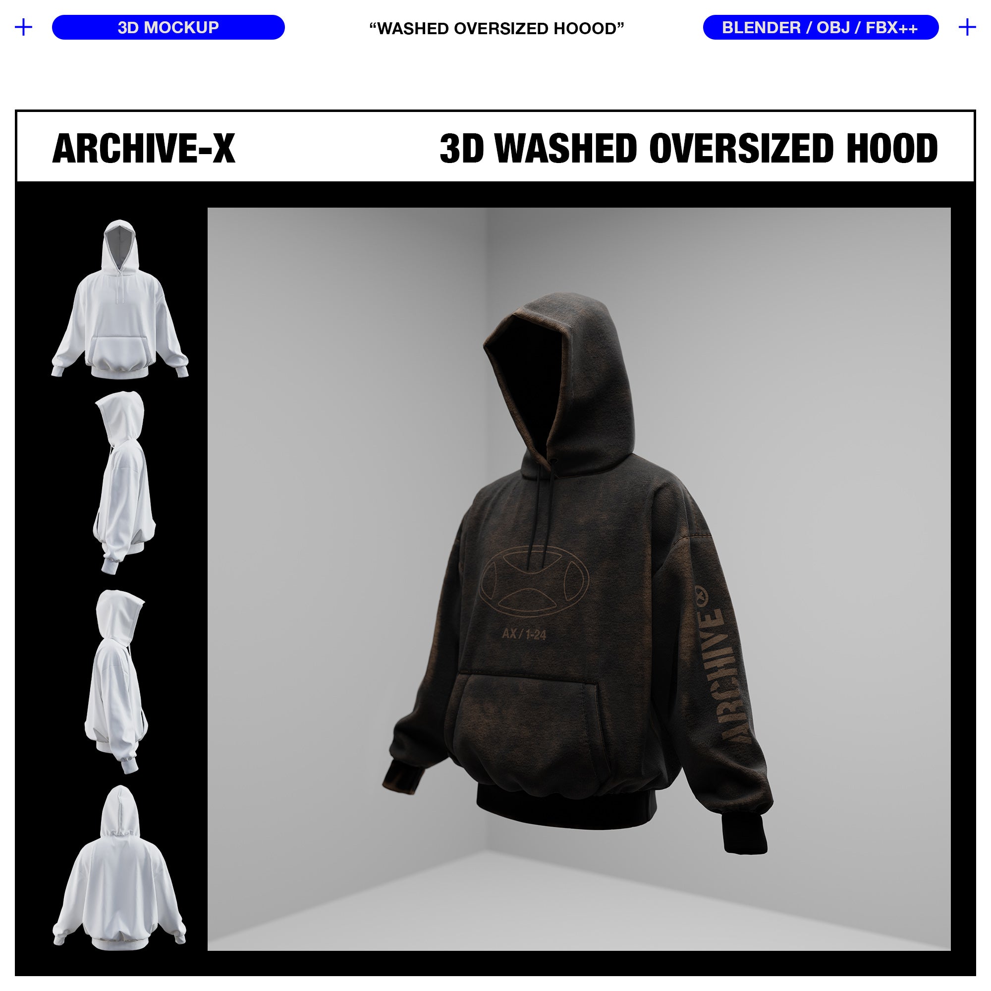 Studio View of a Custom Washed Oversized Hood using the Black Wash technique.