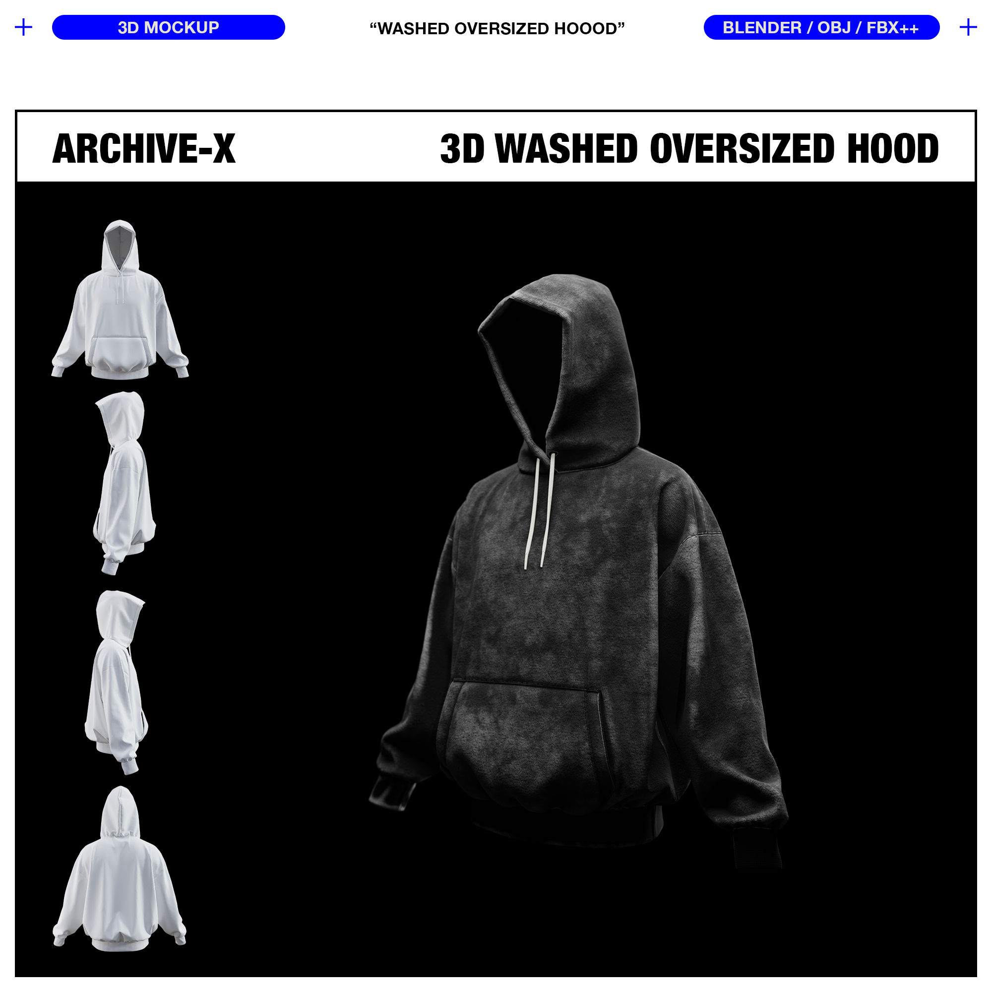 A heavy stone washed front view of our Washed Oversized Hood.