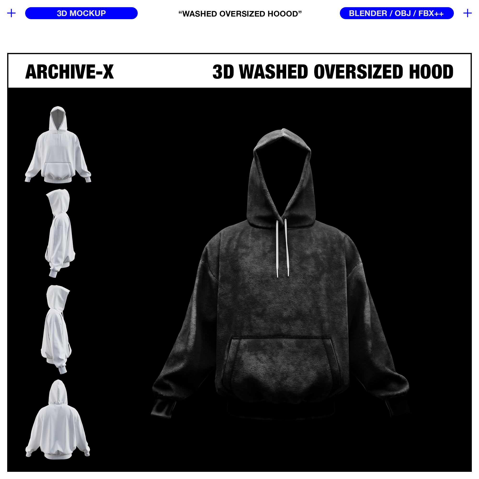 A heavy stone wash front view of our Washed Oversized Hood.