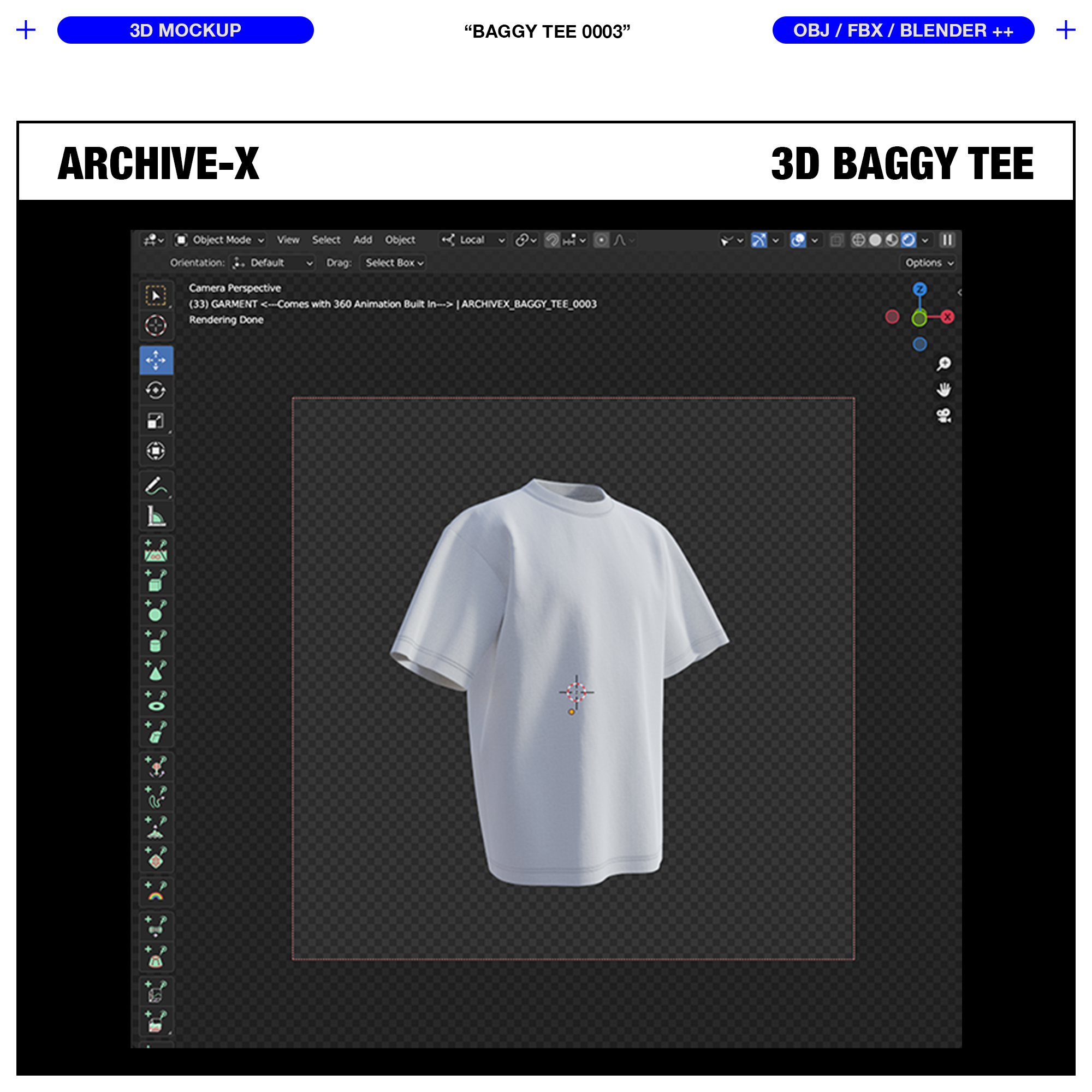 Blender Scene Camera view of the ARCHIVEX Baggy TShirt Mockup