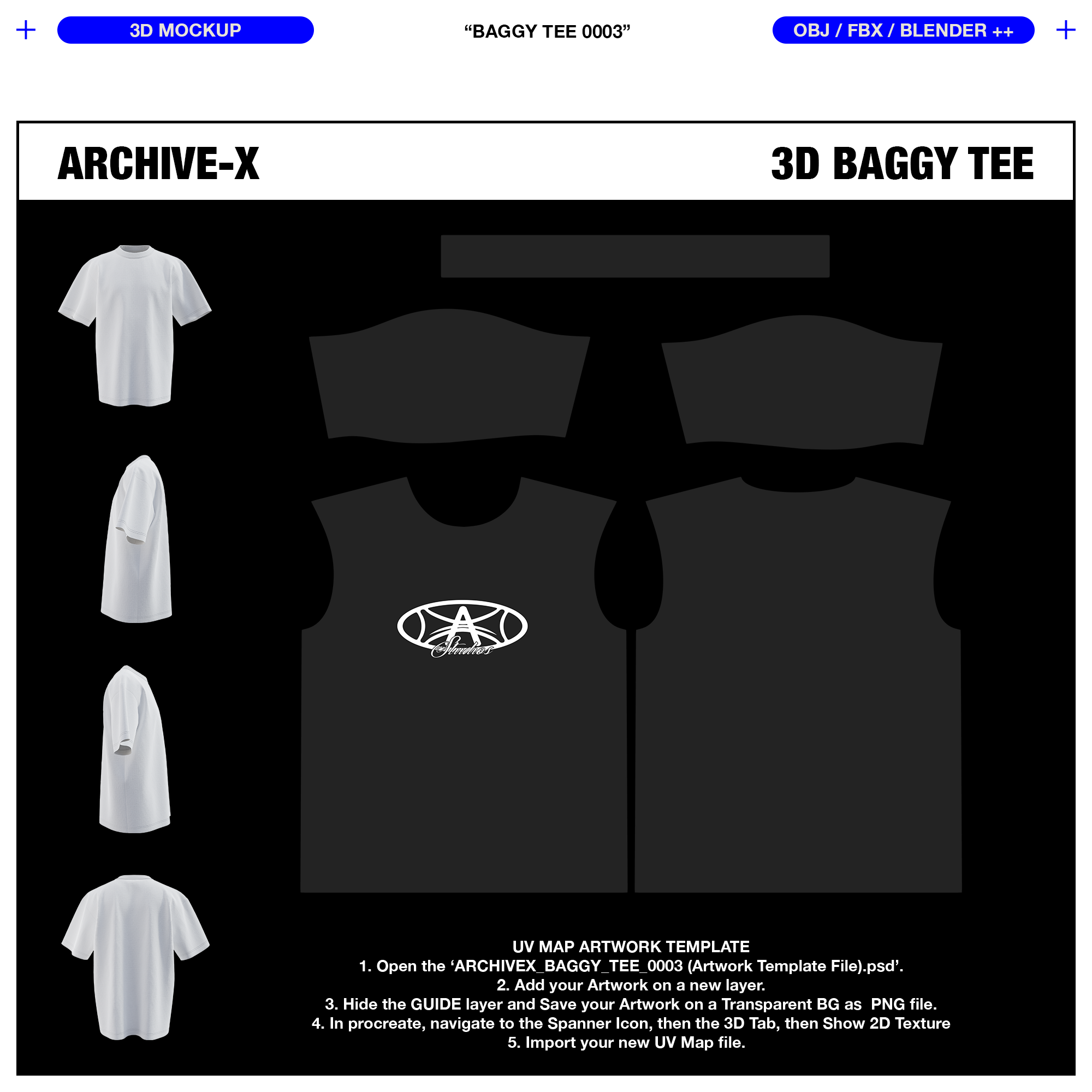 Artwork Template for adding artwork to the ARCHIVEX Baggy TShirt Mockup