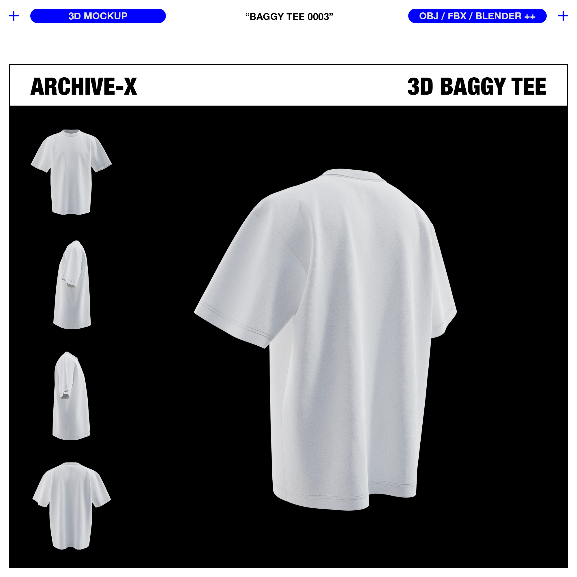 Back Wide Angle rendered view of the ARCHIVEX Baggy TShirt Mockup