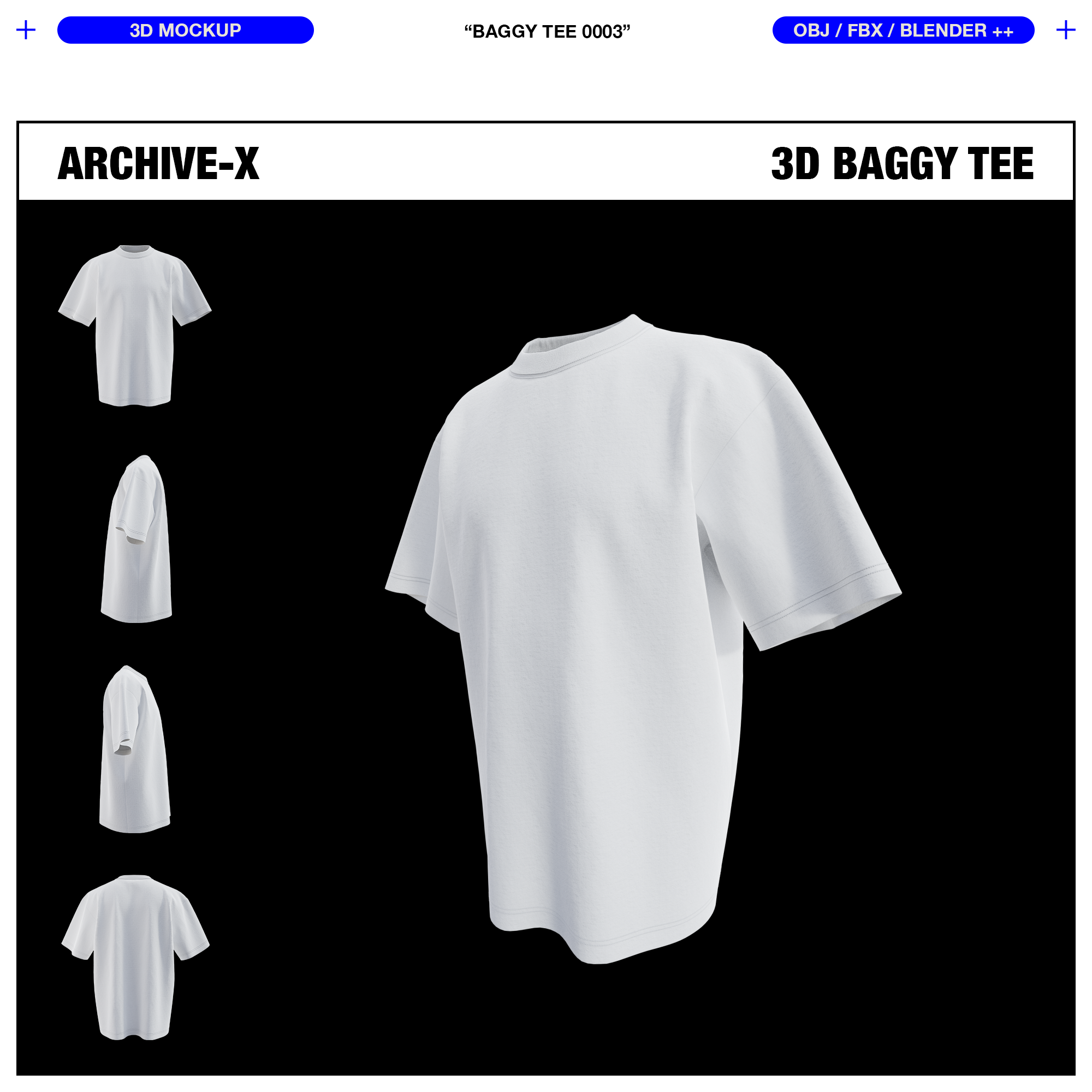 Front Wide Angle rendered view of the ARCHIVEX Baggy TShirt Mockup