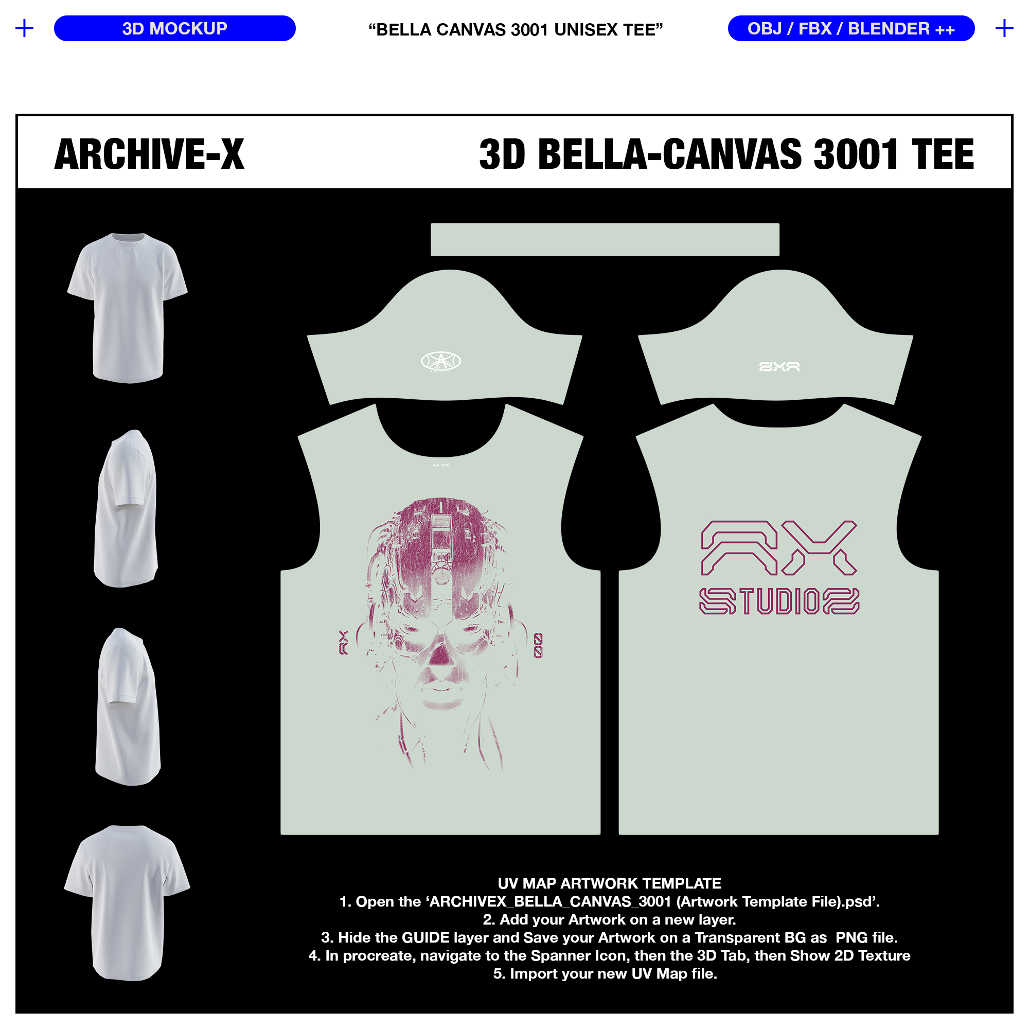 Artwork Template for adding artwork to the ARCHIVEX Bella Canvas 3D TShirt Mockup