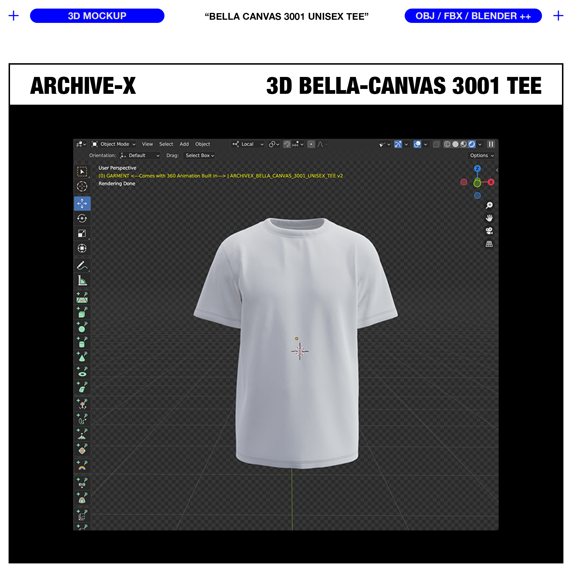 Blender Scene Camera View of the ARCHIVEX Bella Canvas 3D TShirt Mockup