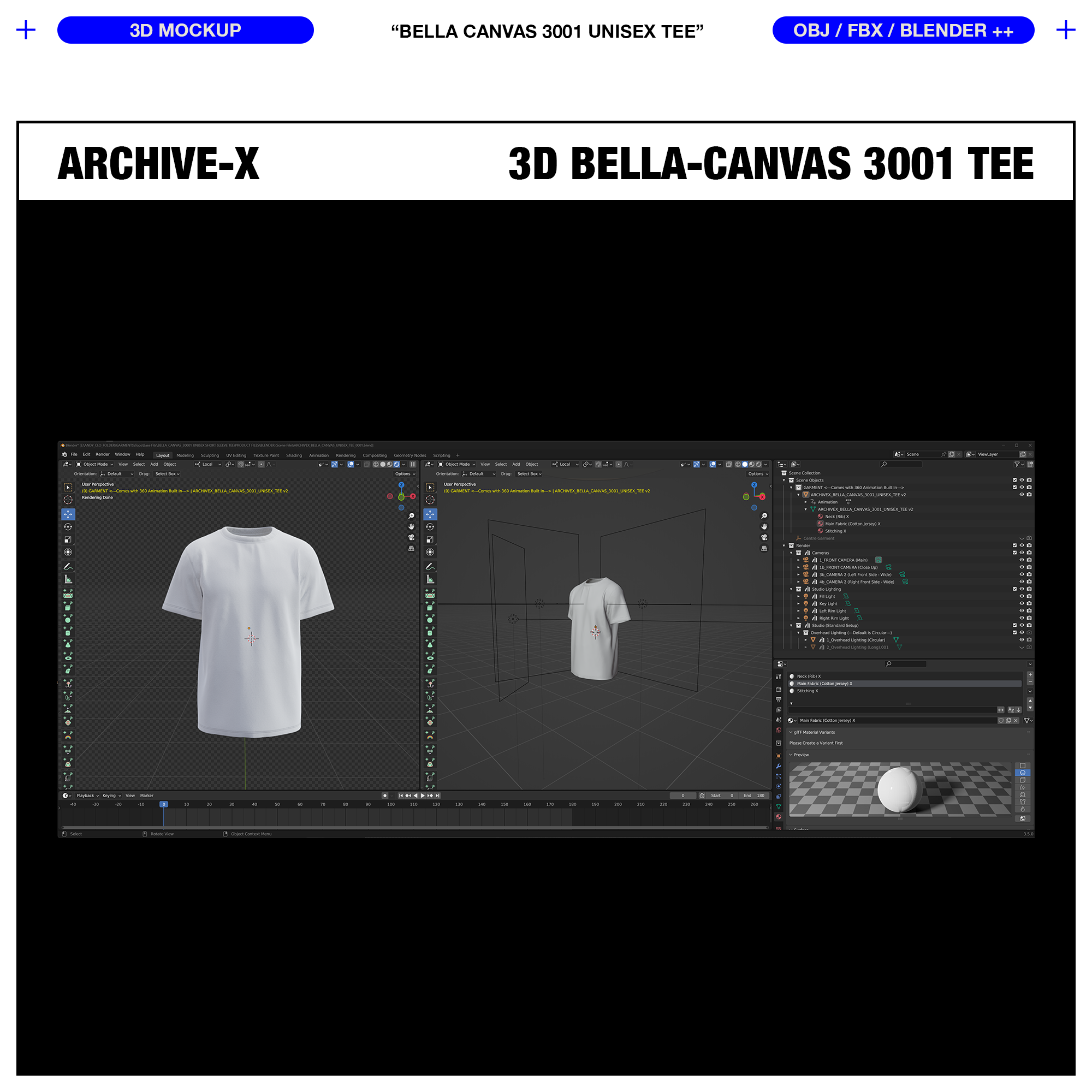 Blender Scene of the ARCHIVEX Bella Canvas 3D TShirt Mockup