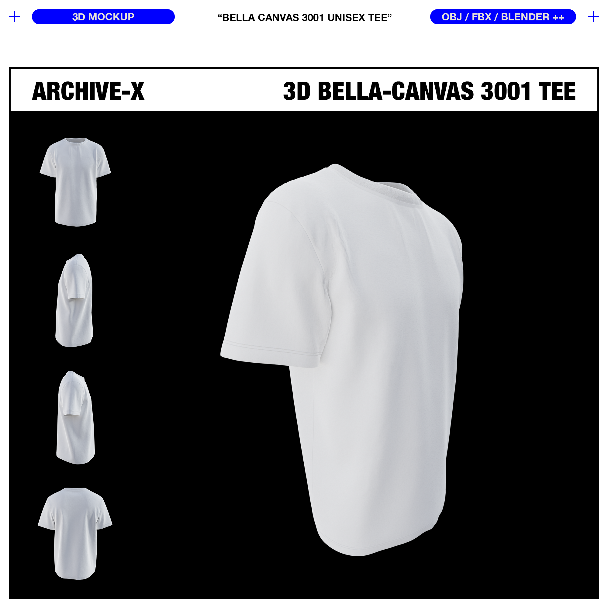 Wide Angle rendered view of the ARCHIVEX Bella Canvas 3D TShirt Mockup