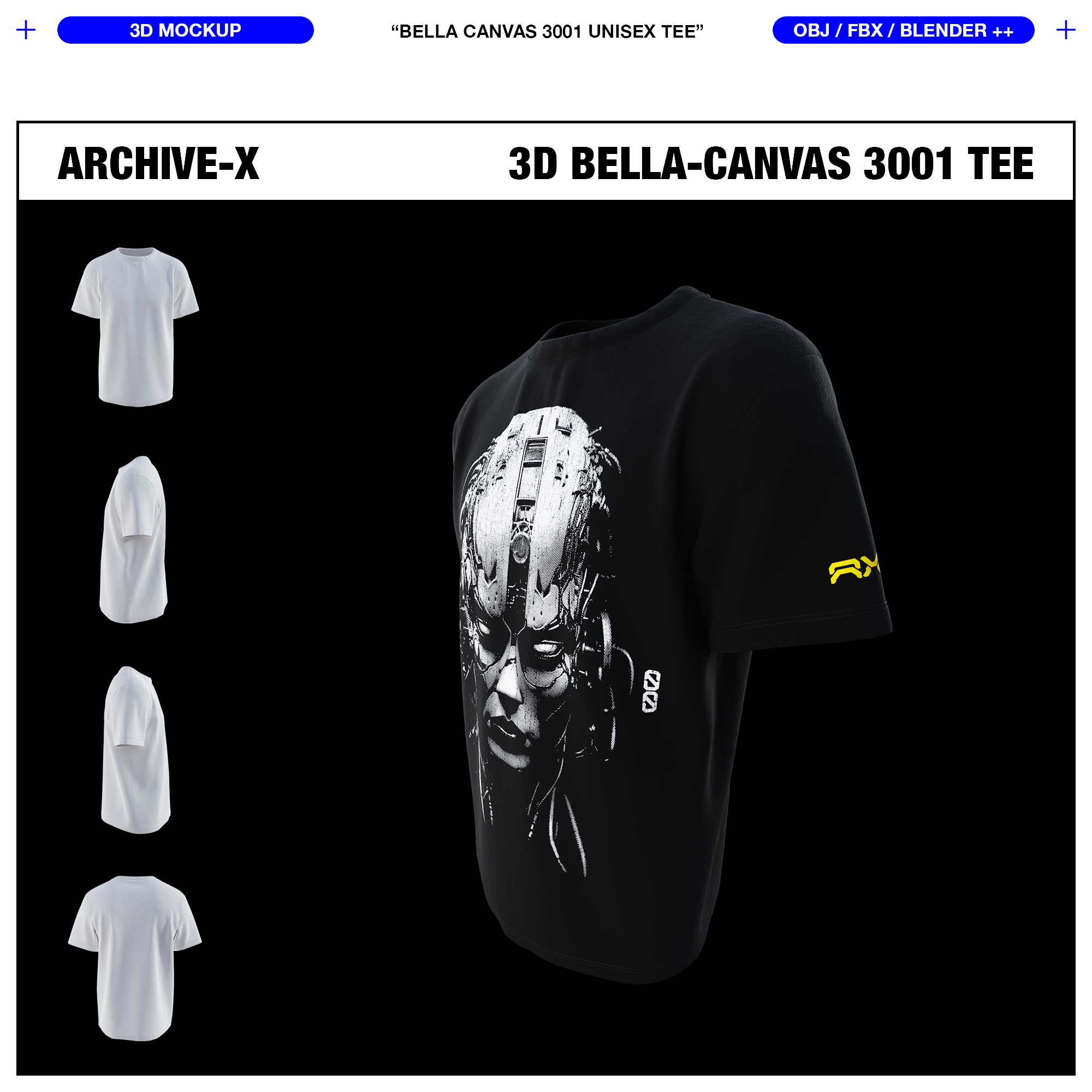 Wide Angle rendered view of the ARCHIVEX Bella Canvas 3D TShirt Mockup