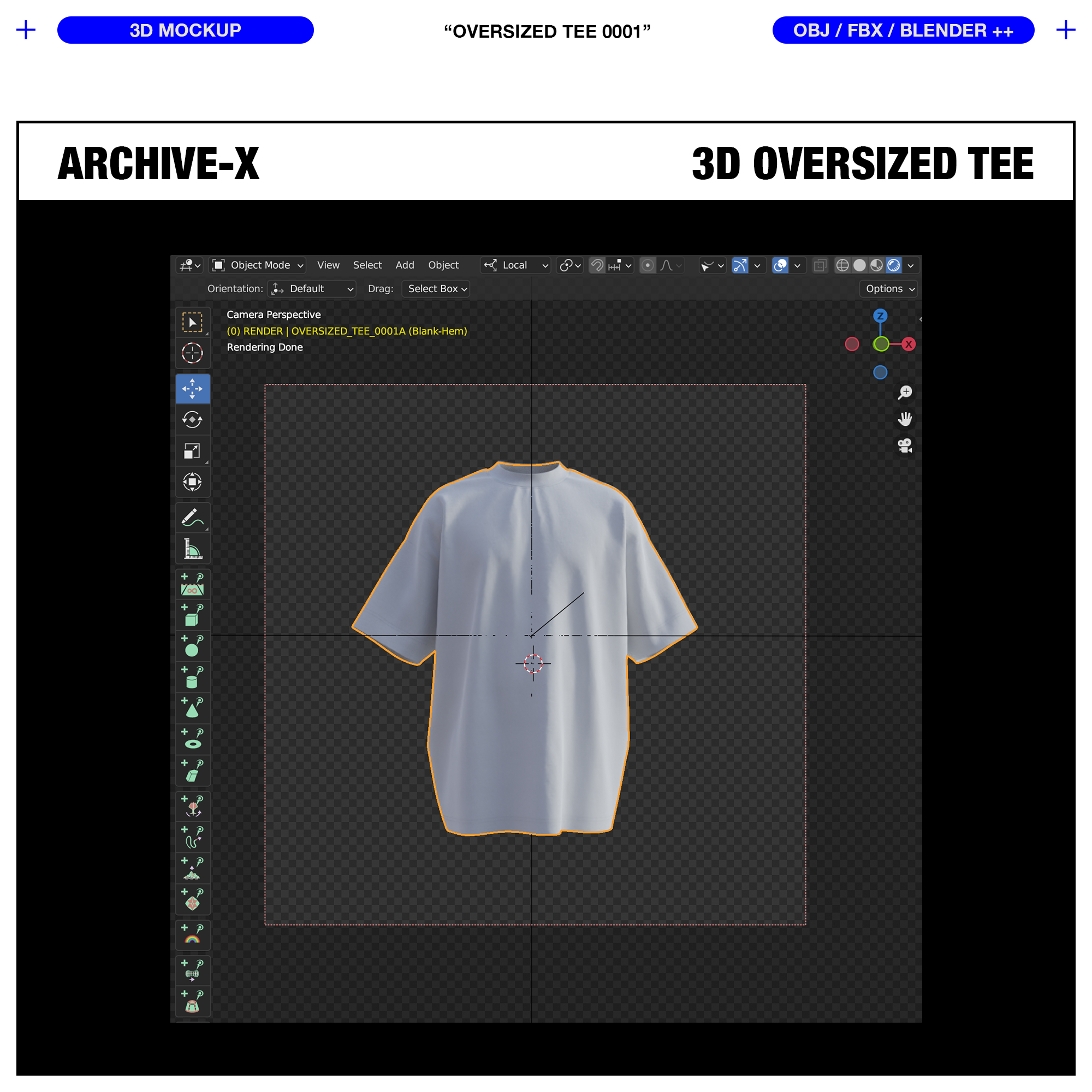 Blender Scene Camera view of the ARCHIVEX Oversized TShirt Mockup