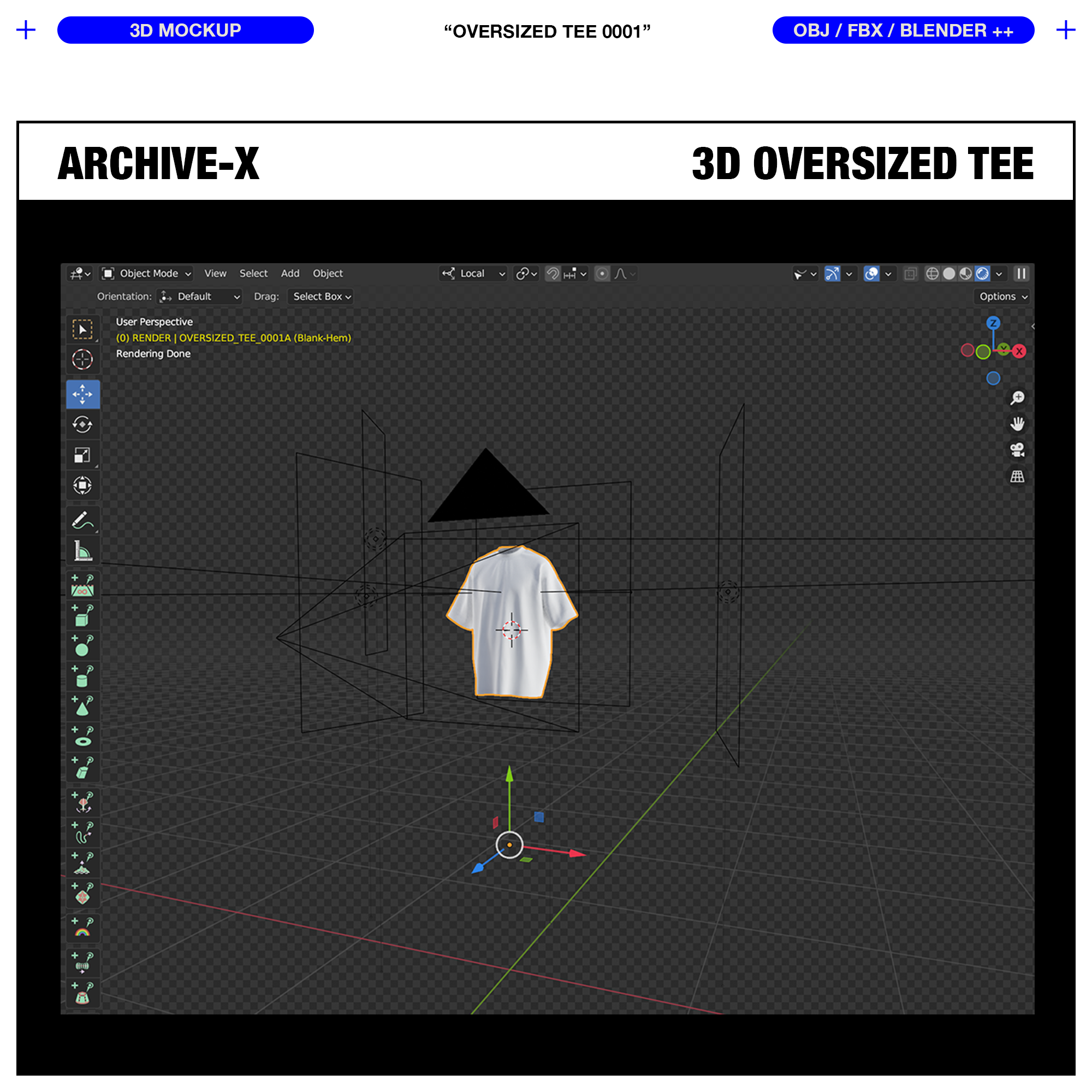 Blender Scene 3D Viewport view of the ARCHIVEX Oversized TShirt Mockup