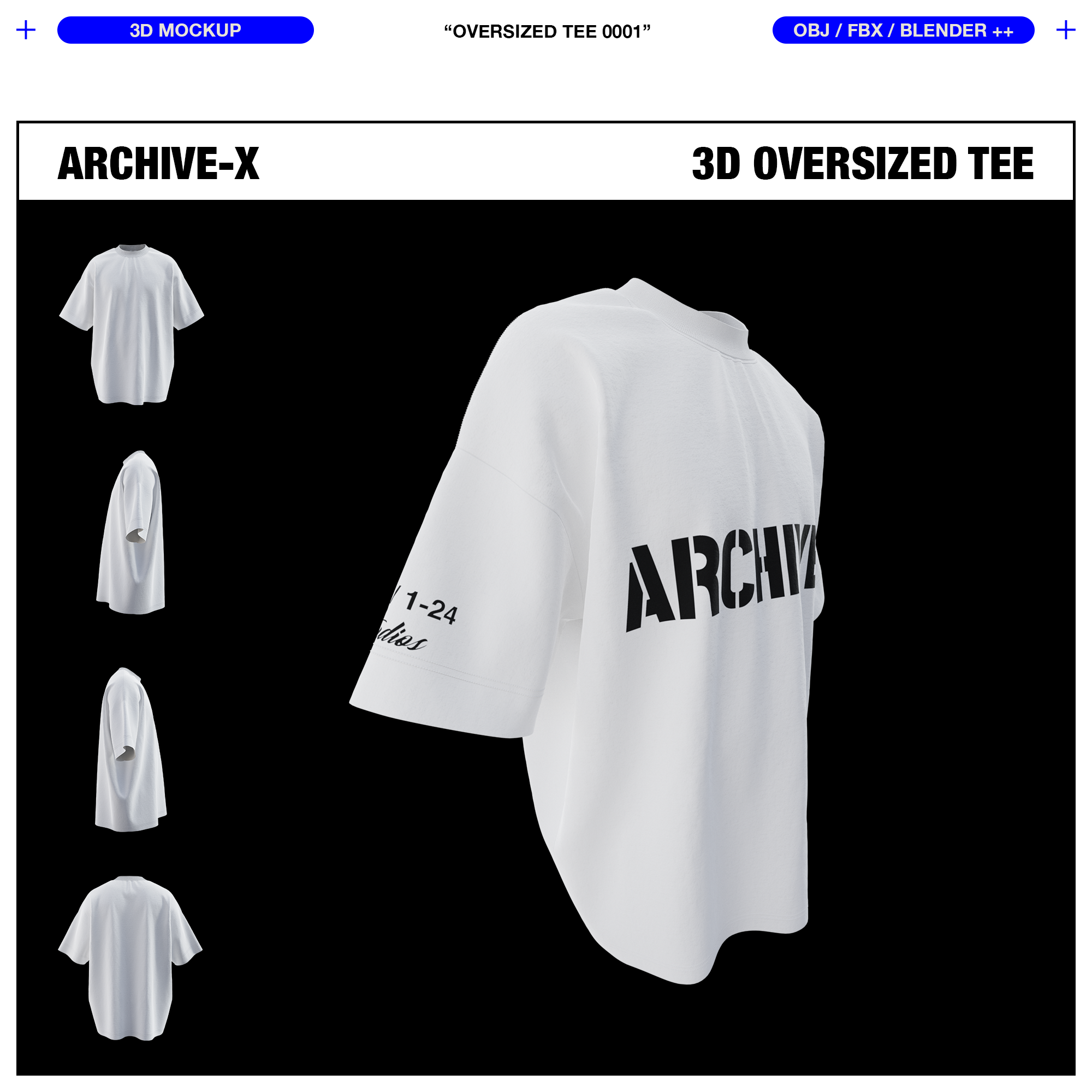 Front Wide Angle rendered view of the ARCHIVEX Oversized TShirt Mockup