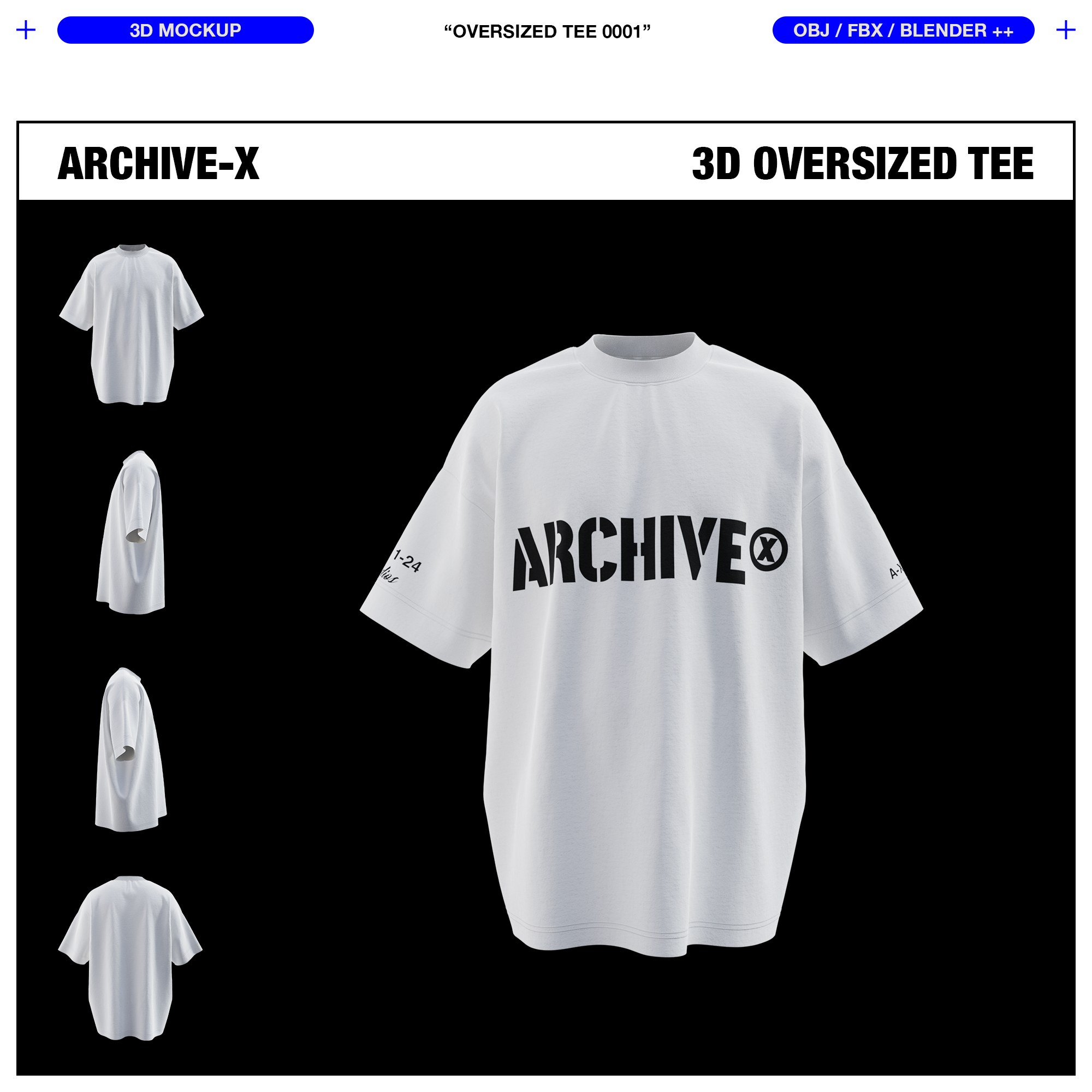 Front rendered view of the ARCHIVEX Oversized TShirt Mockup